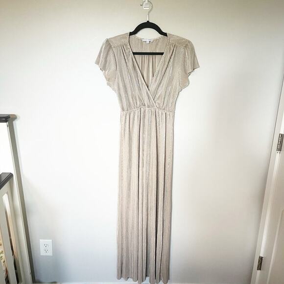 Baltic Born Athena Pleated Maxi Dress light gold size small - Picture 1 of 11